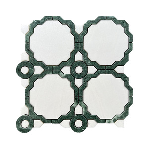 Hiện đại tường trang trí gạch trắng & màu xanh đậm hoa mẫu bằng tia nước đá cẩm thạch Gạch <span class=keywords><strong>Mosaic</strong></span> cho nhà/biệt thự/khách sạn backsplash - Product Image 1