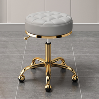 Tabouret roulant doré pour manucure, tabouret de massage pour pédicure, chaise pivotante ronde en cuir PU pour salon et spa
