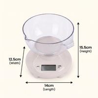 Balance de cuisine numérique compacte avec bol et bec verseur, unités kg/g/ml, pour la pâtisserie et la mesure de liquides, capacité 1 kg 1g