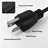 Cable de Alimentación Estándar Americano NEMA 5-15P con Enchufe de Curva Derecha, Aislamiento de PVC y Conductor de Cobre Certificado