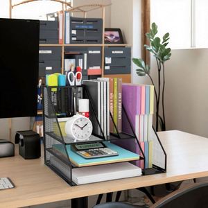 ที่เก็บเอกสาร ชั้นวางแฟ้ม ที่เก็บนิตยสาร ที่ใส่หนังสือ ที่เก็บของบนโต๊ะทำงานแบบตาข่าย สำหรับจัดระเบียบและจัดเก็บเอกสารในสำนักงาน - Product Image 4