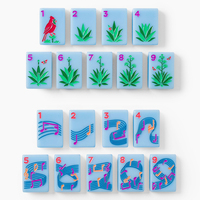 Jeu de tuiles de mahjong personnalisées en acrylique sculpté, bleu véritable, de luxe, 160 tuiles monocouche colorées, écologiques, portables, pour cadeau