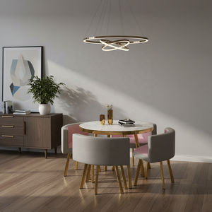 [<strong>Space</strong> <strong>Saving</strong>] Luxury Modern Round Dining <strong>Table</strong> Set - 4 Cushioned Steel Chairs for Restaurant, Apartment and Bistro - Easy Clean - Product Image 4