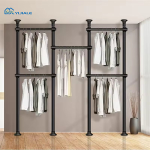 YIJAILE Modern Open Steel Wardrobe Metal Standing Black <strong>Closet</strong> for Bedroom Kitchen Living Room or Villa - Product Image 1