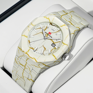 Mens Fashion Luxury <b>Watch</b> White Gold Marble Pattern Square <b>Case</b> Quartz Wristwatch for Business Gift for Gentlemen - Product Image 1