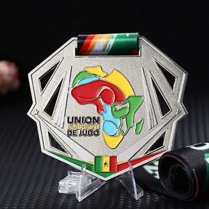Médaille personnalisée pour arts martiaux BJJ, Union Africaine de Judo, or et argent, double face, émail 3D, à personnaliser - Product Image 2