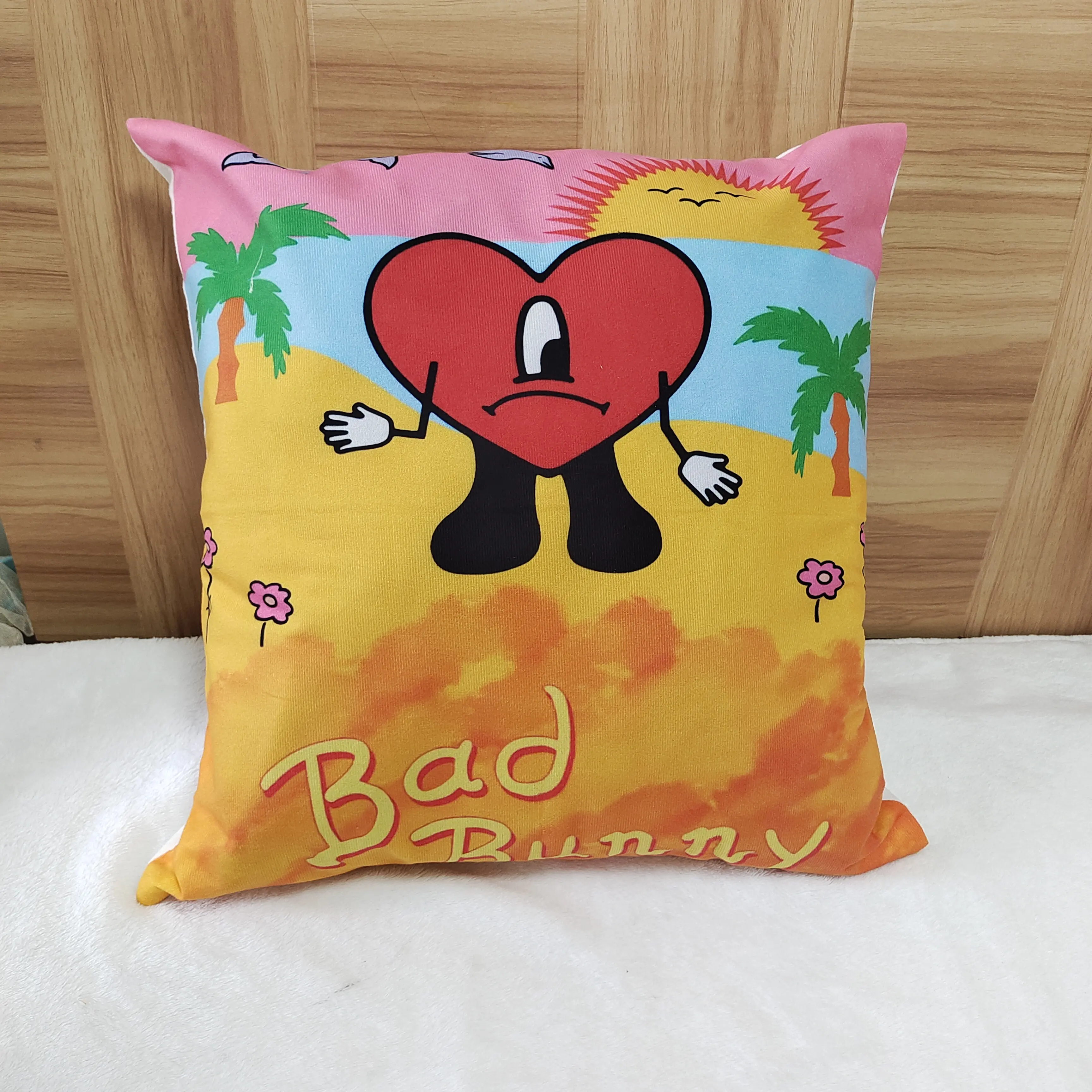 Different material Cartoon anime design sequin cotton polyester printed cushion throw pillows custom bad bunny Pillow Cases