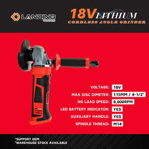 Amoladora Angular Inalámbrica de 18V, 115mm, 8000 RPM, con Batería de Iones de Litio, Interruptor de Palanca, Indicador LED, para Cortar Concreto - Product Image 2