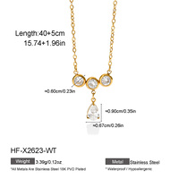 Collier Trifecta en acier doré avec pendentif goutte d'eau, trois pierres précieuses rondes serties en grappe, coupe poire, cinq couleurs, bijoux pour femmes