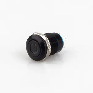 SHENGLEI 12mm Metal Flat Power Symbol Head LED Black Housing Momentary Push Button Switch IP65 Waterproof illuminated pushbutton