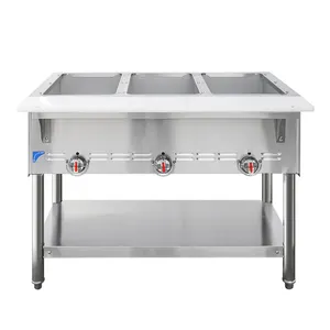 3 Pans Commercial Gas Steam Table With/without Glass Cover Bain Marie Food Warmer