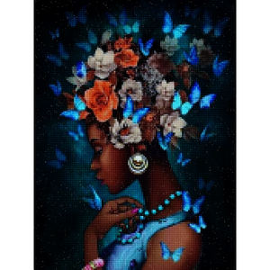 Support de peinture de mosaïque faite à la main, prix d'usine, personnalisé, gracieux femmes africaines 30x40 papillon elf 5D kit de peinture au diamant - Product Image 1