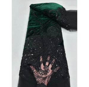 Tela de Encaje de <span class=keywords><strong>Terciopelo</strong></span> de Lujo al por Mayor de Alta Calidad, Bordada con Cuentas, Tul Francés con Lentejuelas, para Vestido de Novia o de Noche, 5 Yardas - Product Image 3