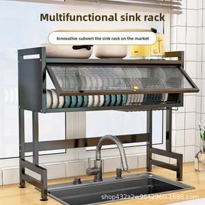 Égouttoir à vaisselle multifonctionnel double en acier moderne, support de rangement pour évier de cuisine, étagère de drainage pour armoire, outils de nettoyage - Product Image 4