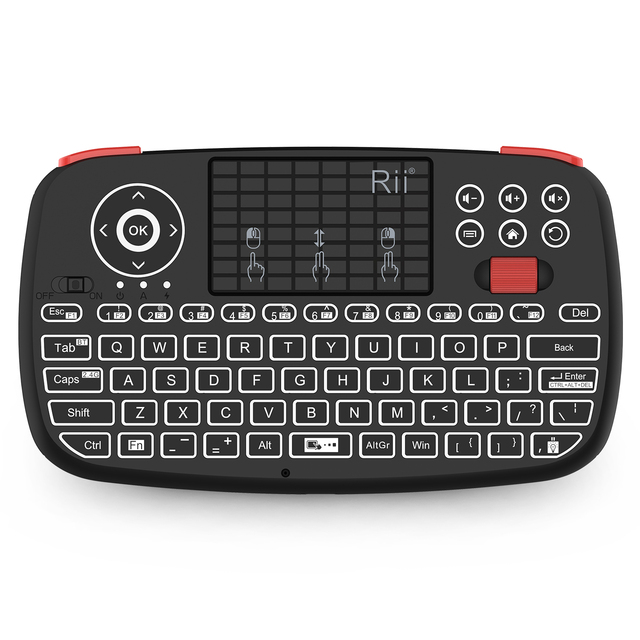 Rii Cherry New 2.4GHz Dual Modes Handheld Backlit Mini BT Keyboard with Touchpad for Android and Laptop