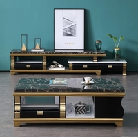 Table basse en marbre, salon, petit appartement moderne en acier inoxydable, meuble TV rétractable