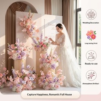 Bunga Sutra Buatan Warna Pink untuk Pernikahan, Mawar, Lily, Tulip, Dekorasi Gantung, Rangkaian Semi-manual Semi-mekanis