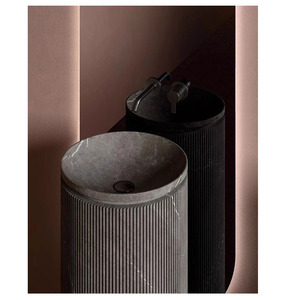 石製独立型洗面台 丸型 洗面ボウル 大理石 農家風 洗面器 自立式 ベッセル ホテル 中庭用 - Product Image 6