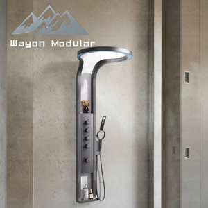 Panneau de <span class=keywords><strong>douche</strong></span> moderne Wayon en acier inoxydable couleur canon de fusil avec <span class=keywords><strong>douche</strong></span> pluie <span class=keywords><strong>LED</strong></span> intégrée pour modèle de maison préfabriquée - Product Image 3