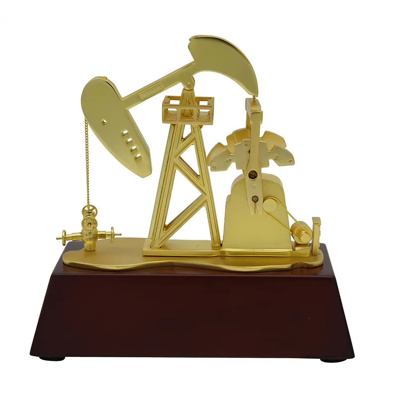 Электрический медный нефтяной скважинный блок, модель золотого цвета с подарочной коробкой, модель нефтяных месторождений для сбора и подарочного украшения дома
