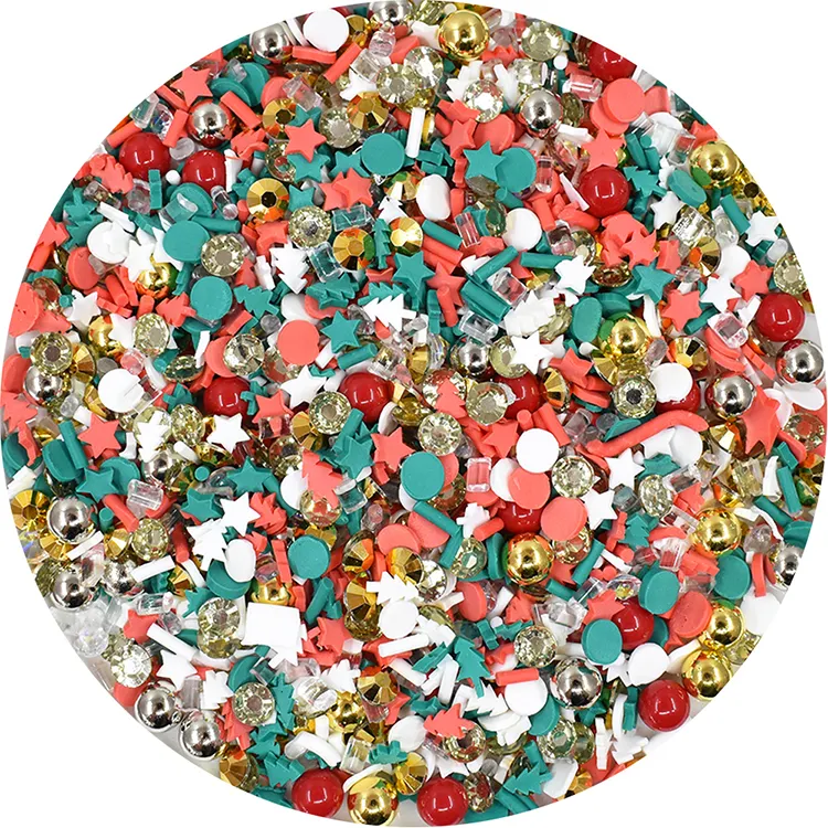 100g/bag Mixed Christmas polymer clay golden beads silver beads slime accessories Nail Art