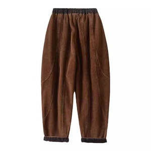 Corduroy Fleece <b>Lined</b> Thickened Harem <b>Pants</b> Women Autumn Winter Casual Loose Fit Tie Waist Micro Elasticity <b>Pants</b> - Product Image 5