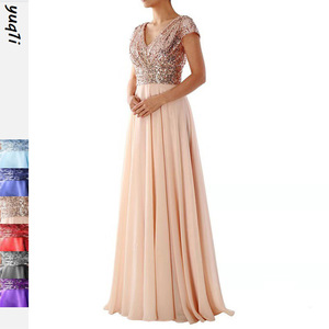 S1820L nuova moda 2026 manica corta colorata <span class=keywords><strong>con</strong></span> scollo a V e paillettes <span class=keywords><strong>in</strong></span> <span class=keywords><strong>Tulle</strong></span> elegante <span class=keywords><strong>abito</strong></span> da sera <span class=keywords><strong>lungo</strong></span> <span class=keywords><strong>in</strong></span> Chiffon - Product Image 2