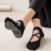 Chaussettes de yoga à logo personnalisé pour femme, taille ajustable, pour ballet, danse, Pilates, respirantes, antidérapantes avec sangles croisées