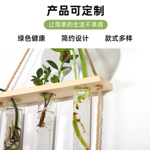 Wall Mounted Glass Hydroponic Test Tubes Wooden Rack Hanging Plant Container For Green Plants Bamboo Frame Geometric Design - Product Image 3