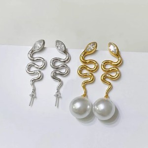 22451DIY Accesorios de Perlas, Pendientes de Plata S925 con Bandeja Vacía, Serpiente Espiritual, Cuentas Redondas de 8-13 mm, Joyería de Moda - Product Image 2