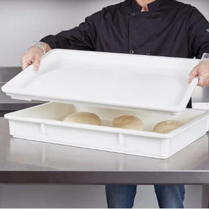 8" x 26" x 3" White Heavy-Duty Plastic polypropylene stackable Pizza Bread Storage Dough proofing box with cover