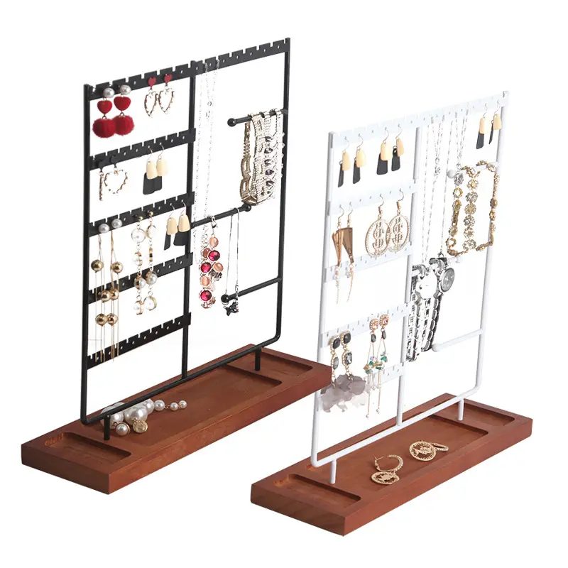 Organizzatore di orecchini di fabbrica in legno supporto per braccialetti a 3 file e Organizer per collana esposizione di gioielli negozio di oggetti di scena per Desktop
