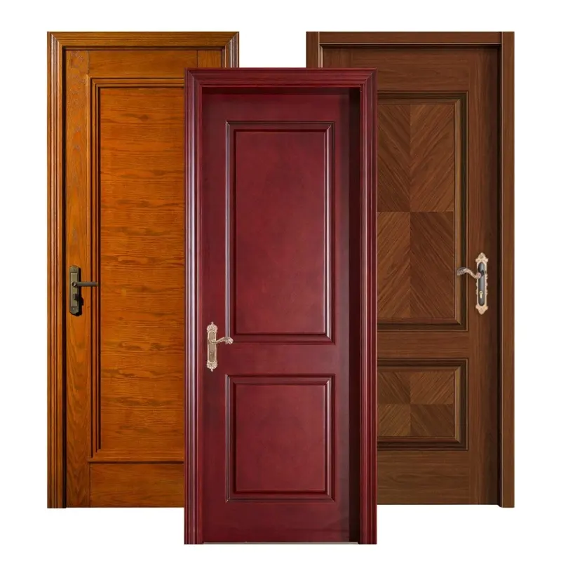 Porta di legno solido a prova di suono di lusso in legno con impiallacciatura verniciata porta in legno