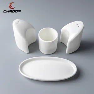 Wholesale Ceramic Dental Pick Container Toothpick Holder Porcelain Salt Pepper Set 4 item set