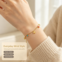 Nieuwe trendy gouden roestvrijstalen armband met olieachtige druppel, fruit- en bloemenmotief, ingelegd met zirkoon, minimalistisch, exquisiete dames cadeau sieraden