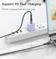 CA156 Yesido CA156 kabel Data pengisian cepat, kabel Data pengisian cepat tipe-c kepang nilon logam campuran aluminium 1.2Meter 60W