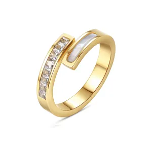 Two Types Zircon Shell Rings Stainless Steel Gold Plated High Quality Fashion Luxurious Rings Personalized for Ladies