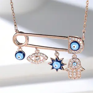 เครื่องประดับทางศาสนา Hamsa สร้อยคอมือ Charm สร้อยคอ Hamsa เพทายทองตาชั่วร้ายสร้อยคอจี้