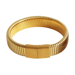 Brazalete de Acero de Titanio Chapado en Oro de Inspiración Retro, Diseño Geométrico, Joyería de Moda Unisex - Product Image 4
