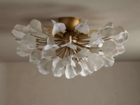 Lustre en forme de feuille de pétale pour la décoration de la maison, garantie 5 ans, métal, LED, noir, blanc, céramique, luminaire semi-encastré pour table à manger, chambre à coucher
