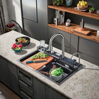 de cuisine en acier inoxydable 304 de qualité supérieure, lavabo rectangulaire à une cuvette avec surface nano monotrou