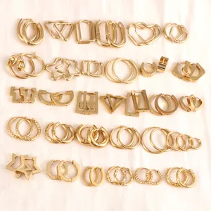 Wholesale Bulk Stainless Steel Gold Plated Heart Star Square Circle Geometric Statement Huggie Hoop Earrings Women Jewelry