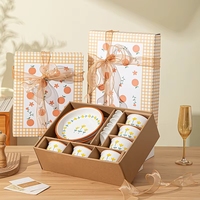 Service de vaisselle en céramique style Ins, compatible lave-vaisselle et micro-ondes, comprenant bol et assiette, coffret cadeau pour la Fête des Mères, l'inauguration de maison ou les occasions professionnelles