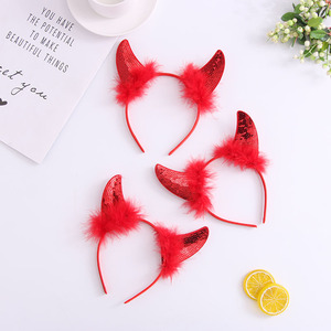 New Giá Rẻ Cosplay Halloween Phụ Nữ Tóc Hoop Ma Quỷ Đỏ <span class=keywords><strong>Headband</strong></span> Với Thêu <span class=keywords><strong>Sequin</strong></span> Lông Và Bullhorn - Product Image 2