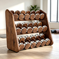 Ensemble d'haltères en bois massif, collection premium de 9 paires d'haltères avec finitions en bois naturel, livré avec un support de rangement en bois massif