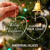 Ornement de décoration de Noël transparent personnalisé en gros Gravure au laser personnalisée Logo 3D Ornements en verre de forme ronde ovale