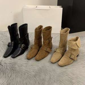 Bottes mi-mollet pour femmes, chaussures en daim épaisses de créateur, bottes Chelsea printemps 2026, nouvelle tendance, bottes gothiques de marche, chaussures féminines à la mode - Product Image 4