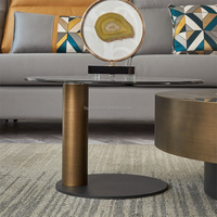 Ensemble de meuble de luxe au design moderne, plaqué or rose, table basse ronde, en acier inoxydable, haut de gamme
