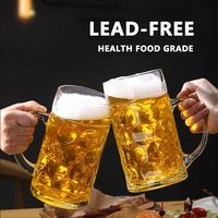 Vente en gros classique de 17/40oz, chopes à bière incassables, fortes et épaisses, chopes en verre pour boissons gazeuses, tasse en verre à bière avec poignée