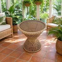 Base de table en rotin PE tressé à la main de couleur naturelle, table d'appoint unique en forme de sablier pour jardin et terrasse